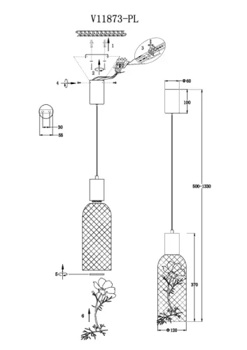 Светильник подвесной LED Ophelia V11873-PL Moderli чёрный на 1 лампу, основание чёрное в стиле арт-деко современный фото 4 Светильник подвесной LED Ophelia V11873-PL Moderli чёрный на 1 лампу, основание чёрное в стиле арт-деко современный фото 4
