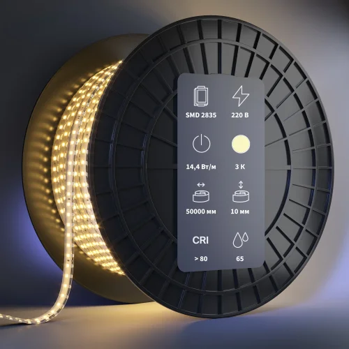 Светодиодная лента 220В 2835 12Вт/м 3000K IP 65 201202 Maytoni цвет LED тёплый белый 3000K, световой поток 1250Lm фото 2