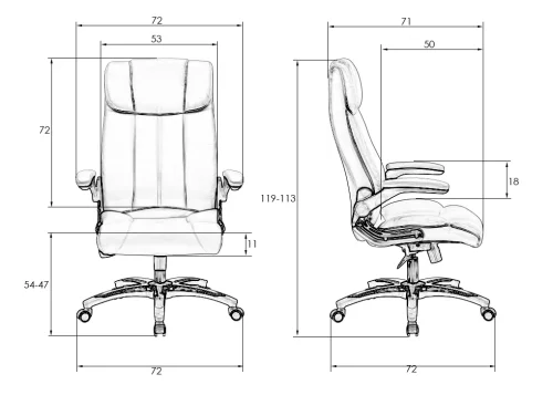 Офисное кресло для руководителей 107B-LMR RONALD, цвет чёрный Dobrin, чёрный/экокожа, ножки/металл/хром, размеры - 1130*1190***720*720 фото 11