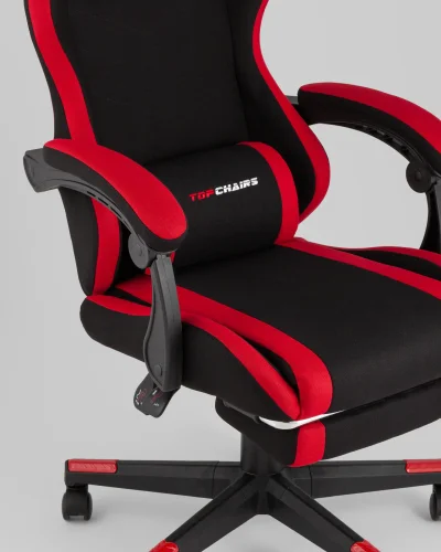 Кресло спортивное TopChairs Prophet с оттоманкой, ткань, черно-красный УТ000039482 Stool Group, красный чёрный/текстиль, ножки/полимер/чёрный, размеры - 1250*1350***490*470 фото 10