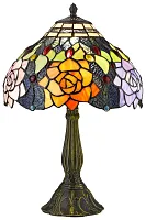 Настольная лампа Тиффани 886-804-01 Velante разноцветная 1 лампа, основание бронзовое коричневое металл в стиле тиффани цветы
