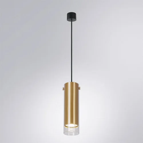 Светильник подвесной Lazio A5367SP-1SG Arte Lamp прозрачный золотой на 1 лампу, основание чёрное в стиле современный трубочки