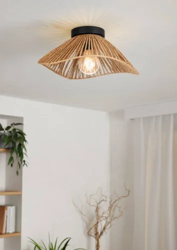 Светильник потолочный Lavister 44071 Eglo бежевый коричневый на 1 лампу, основание чёрное в стиле скандинавский кантри фото 2