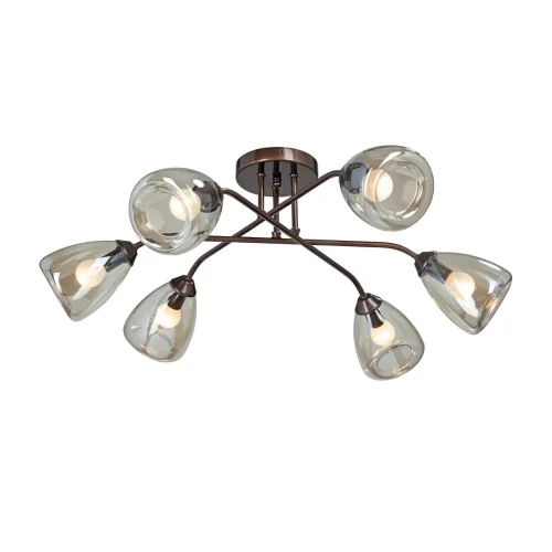 Люстра потолочная V4954-7/6PL Vitaluce янтарная на 6 ламп, основание бронзовое в стиле арт-деко Люстра потолочная V4954-7/6PL Vitaluce янтарная на 6 ламп, основание бронзовое в стиле арт-деко