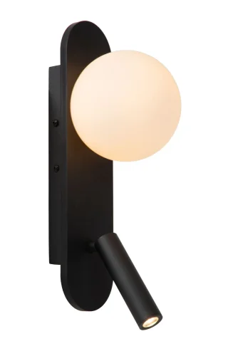 Бра с выключателем LED Kelly 77287/05/30 Lucide белый на 1 лампа, основание чёрное в стиле современный для чтения