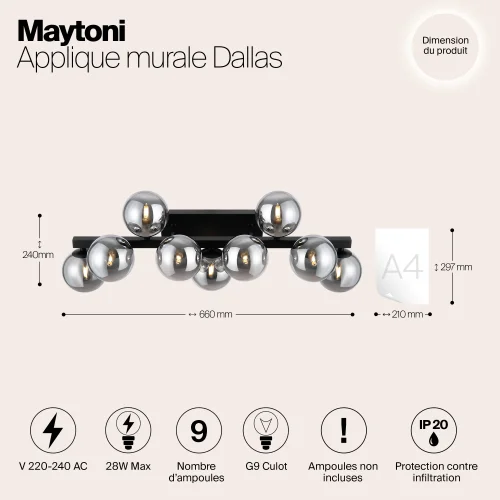 Бра Dallas MOD547WL-09B Maytoni чёрный серый на 9 ламп, основание чёрное в стиле современный молекула фото 7