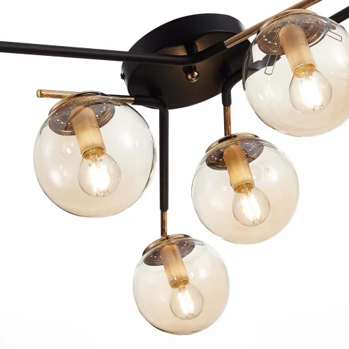 Люстра потолочная Литерно (Literno) SLE106902-06 Evoluce прозрачная янтарная на 6 ламп, основание чёрное в стиле современный шар фото 4