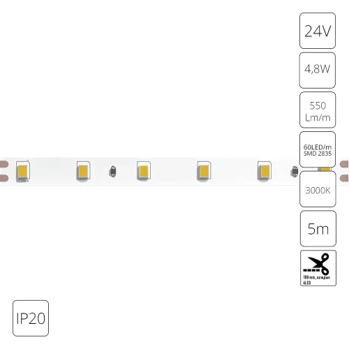 Светодиодная лента 24В 4,8Вт/м 550Лм/м 3000К 90+ 8мм SMD2835 60шт/м 5м IP20 Tape A2406008-01-3K Arte Lamp цвет LED тёплый белый 3000K, световой поток Lm Светодиодная лента 24В 4,8Вт/м 550Лм/м 3000К 90+ 8мм SMD2835 60шт/м 5м IP20 Tape A2406008-01-3K Arte Lamp цвет LED тёплый белый 3000K, световой поток Lm