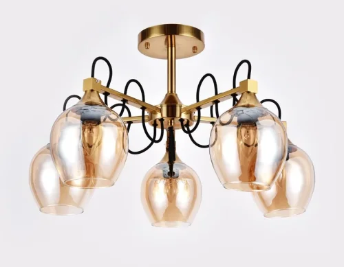 Люстра потолочная TR9061 Ambrella light янтарная на 5 ламп, основание бронзовое в стиле современный лофт  фото 3