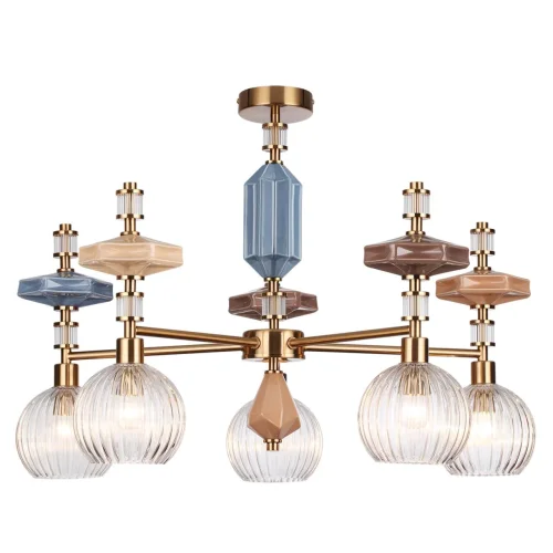 Люстра на штанге Terra 5414/5 Odeon Light прозрачная на 5 ламп, основание античное бронза латунь в стиле классический современный фото 6