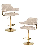 Стул барный набор 2 шт. SET-2 5019_Golden-LM, цвет сиденья бежевый твид (LEO26), цвет основания золото Dobrin, /велюр, ножки/металл/золотой, размеры - 990*1200***610*540