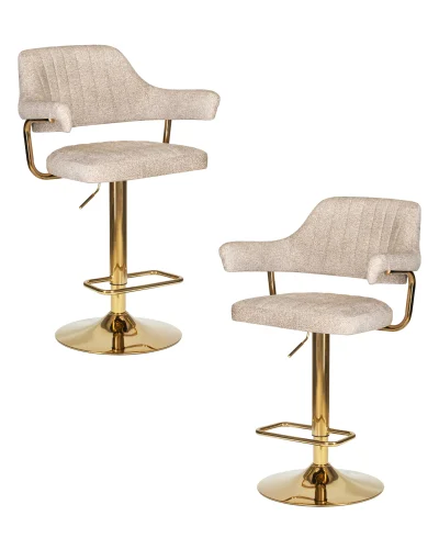 Стул барный набор 2 шт. SET-2 5019_Golden-LM, цвет сиденья бежевый твид (LEO26), цвет основания золото Dobrin, /велюр, ножки/металл/золотой, размеры - 990*1200***610*540