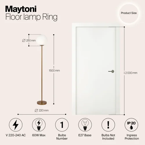 Торшер Ring MOD013FL-01BS Maytoni шар белый на 1 лампу, основание латунь в стиле современный фото 6