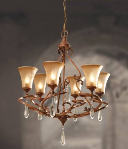 Люстра подвесная  FILANTE L55606.17 L'ARTE LUCE янтарная на 6 ламп, основание коричневое в стиле классический 
