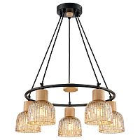 Люстра подвесная 213-023-05 Velante янтарная на 5 ламп, основание чёрное в стиле современный 