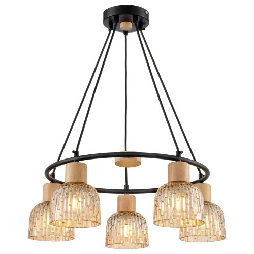 Люстра подвесная 213-023-05 Velante янтарная на 5 ламп, основание чёрное в стиле современный 