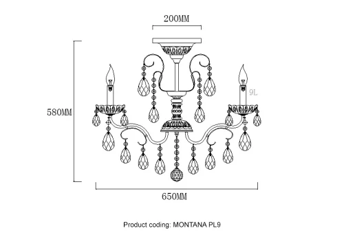 Люстра потолочная MONTANA PL9 Crystal Lux без плафона на 9 ламп, основание золотое в стиле классический  фото 5