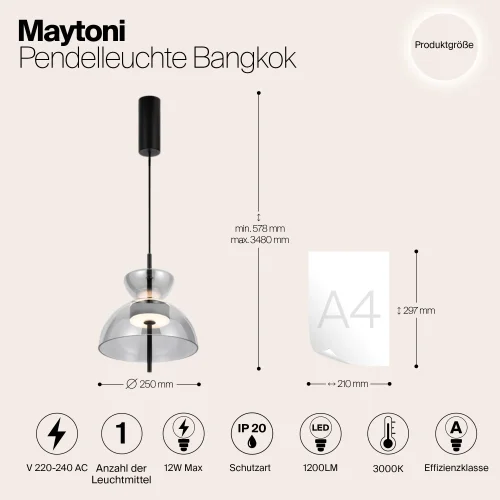 Светильник подвесной LED Bangkok MOD185PL-L6B3K5 Maytoni серый на 1 лампу, основание чёрное в стиле современный фото 11