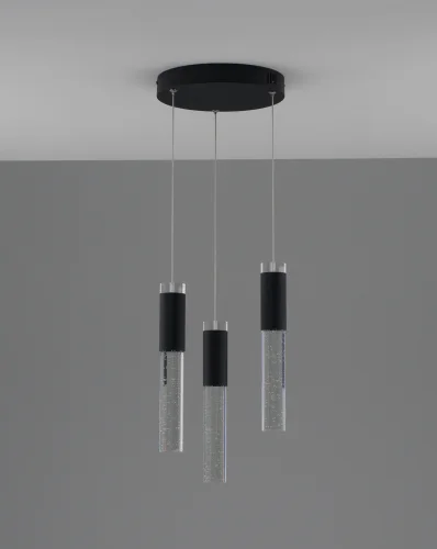 Светильник подвесной LED Ran V11394-PL Moderli прозрачный на 3 лампы, основание чёрное в стиле современный каскад фото 2
