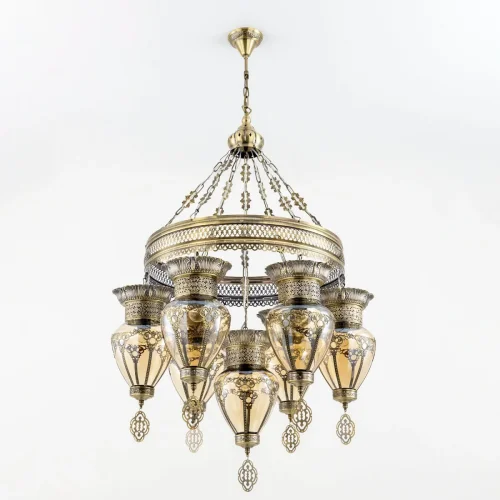 Люстра подвесная Каир CL419263 Citilux янтарная на 7 ламп, основание бронзовое в стиле восточный  фото 2