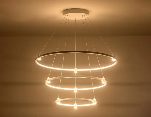 Люстра подвесная LED FL5511 Ambrella light белая на 1 лампа, основание белое в стиле современный хай-тек кольца фото 4