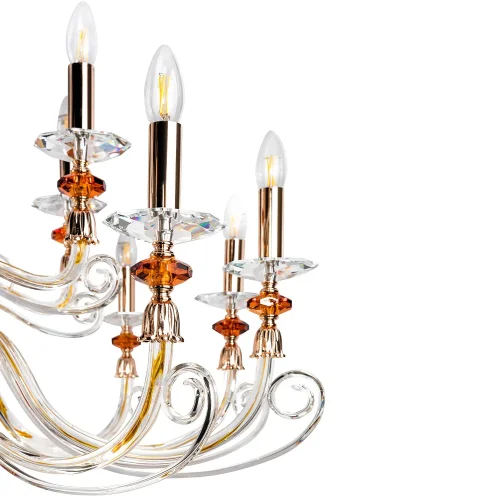 Люстра подвесная CATARINA SP12+6 V2 GOLD/TRANSPARENT-COGNAC Crystal Lux без плафона на 18 ламп, основание прозрачное золотое в стиле арт-деко фото 3
