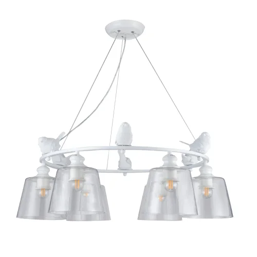 Люстра подвесная Passero A4289LM-6WH Arte Lamp прозрачная на 6 ламп, основание белое в стиле прованс классический птички