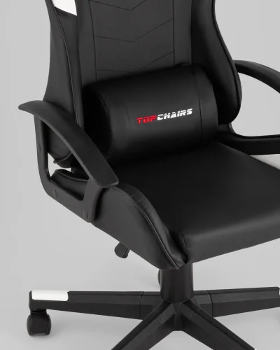Кресло спортивное TopChairs Warden, черно-белый УТ000039483 Stool Group, чёрный/экокожа, ножки/полимер/чёрный, размеры - 1145*1245***500*470 фото 9