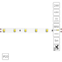 Светодиодная лента 24В 4,8Вт/м 550Лм/м 4000К 90+ 8мм SMD2835 60шт/м 5м IP20 Tape A2406008-02-4K Arte Lamp цвет LED нейтральный белый 4000K, световой поток Lm