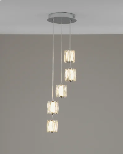 Светильник подвесной LED Prismique V11718-PL Moderli прозрачный на 5 ламп, основание хром в стиле современный каскад фото 2