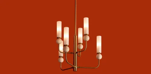 Люстра на штанге Sunspot FR5482CL-06BS1 Freya белая на 6 ламп, основание латунь в стиле современный фото 10