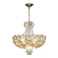 Люстра подвесная Viola 2901-9P Favourite белая янтарная на 9 ламп, основание золотое в стиле флористика цветы