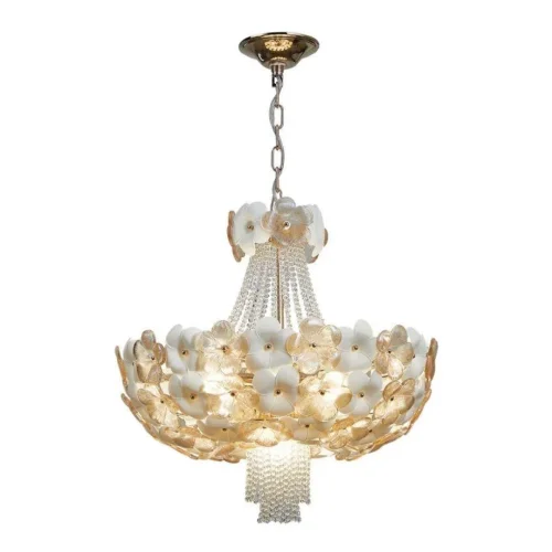 Люстра подвесная Viola 2901-9P Favourite белая янтарная на 9 ламп, основание золотое в стиле флористика цветы