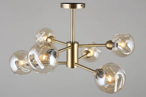 Люстра потолочная Ostellato OML-93307-06 Omnilux прозрачная на 6 ламп, основание матовое золото в стиле лофт шар фото 2