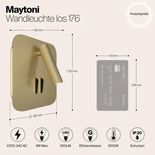 Бра с выключателем LED Ios 176 C175-WL-01-6W-MG Maytoni золотой на 1 лампу, основание матовое золото в стиле хай-тек минимализм фото 3