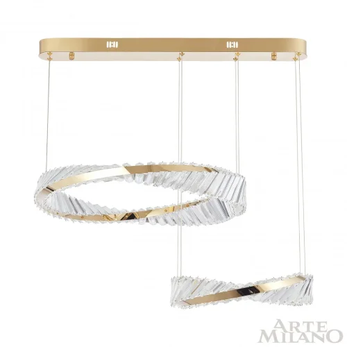 Люстра подвесная LED с пультом AM-Venezia 318311/D600-D400 GD Arte Milano прозрачная на 1 лампу, основание золотое в стиле современный кольца с пультом фото 4