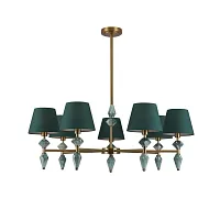Люстра на штанге Vermont 8275/7 Lumion зелёная на 7 ламп, основание латунь в стиле классический 