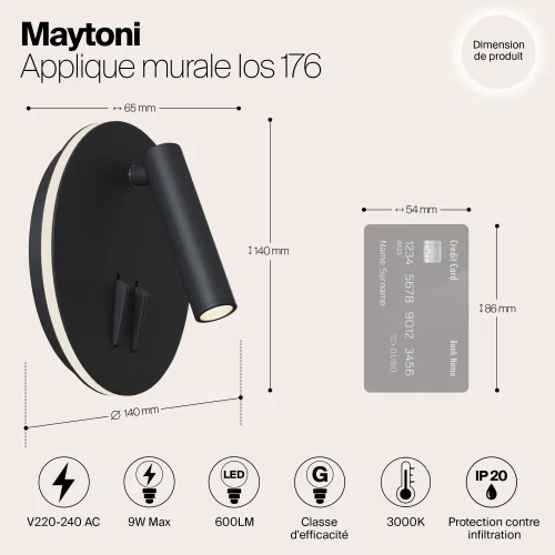 Бра с выключателем LED ios 176 C176-WL-01-6W-B Maytoni чёрный на 1 лампу, основание чёрное в стиле современный фото 7