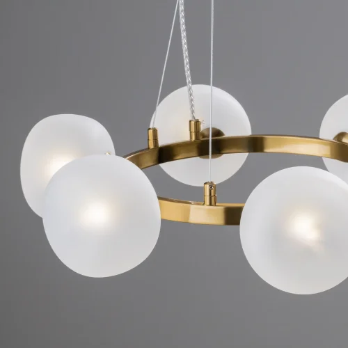 Люстра подвесная Donuts FR5444PL-06BS Freya белая на 6 ламп, основание латунь в стиле современный арт-деко молекула шар фото 6