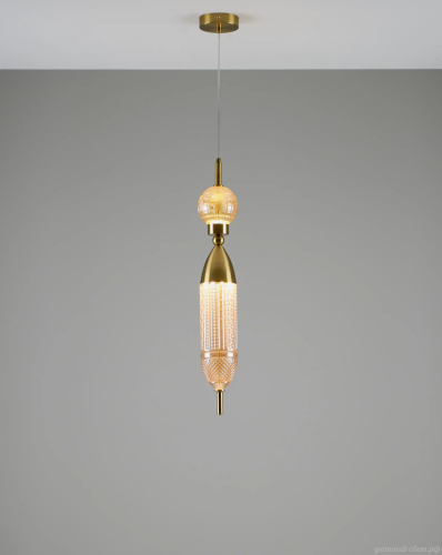 Светильник подвесной LED Candle V10915-PL Moderli янтарный 1 лампа, основание бронзовое в стиле современный выдувное
