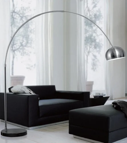 Торшер Azurro LDF 5508-C CHR Lumina Deco изогнутый матовый хром на 1 лампу, основание чёрное хром в стиле современный 