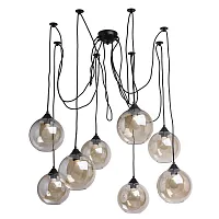 Светильник подвесной лофт Фьюжен 392016208 MW-Light прозрачный 8 ламп, основание чёрное в стиле лофт spider шар