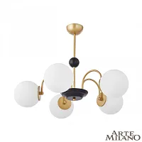 Люстра на штанге AM-Napoli 312066/D700/5 BS/BK Arte Milano белая на 5 ламп, основание латунь в стиле современный 