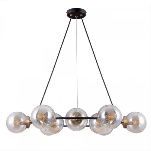 Люстра подвесная Планета CL105195 Citilux прозрачная янтарная на 9 ламп, основание венге в стиле современный лофт шар