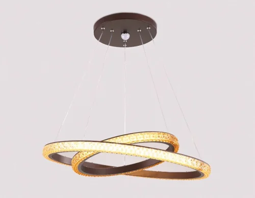 Люстра подвесная LED с пультом Orbital Crystal FF11 Ambrella light белая коричневая на 1 лампу, основание коричневое в стиле современный хай-тек с пультом кольца фото 4