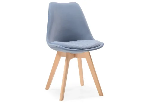 Деревянный стул Bonuss blue / wood 15090 Woodville, голубой/велюр, ножки/массив бука/натуральный, размеры - ****500*560