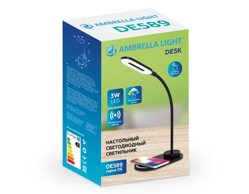 Настольная лампа LED DE589 Ambrella light чёрная на 1 лампу, основание чёрное металл в стиле хай-тек современный фото 2