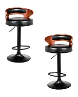 Стул барный набор 2 шт. SET-2 1018_BlackBase-LMZ FRED BLACK, цвет сиденья черный, цвет каркаса сиденья коричневое дерево, цвет основания черный Dobrin, /экокожа, ножки/металл/чёрный, размеры - 785*990**** Стул барный набор 2 шт. SET-2 1018_BlackBase-LMZ FRED BLACK, цвет сиденья черный, цвет каркаса сиденья коричневое дерево, цвет основания черный Dobrin, /экокожа, ножки/металл/чёрный, размеры - 785*990****