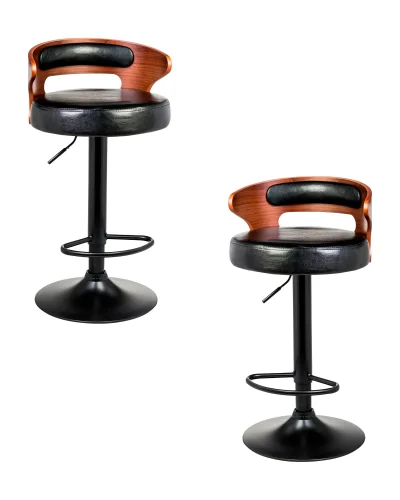 Стул барный набор 2 шт. SET-2 1018_BlackBase-LMZ FRED BLACK, цвет сиденья черный, цвет каркаса сиденья коричневое дерево, цвет основания черный Dobrin, /экокожа, ножки/металл/чёрный, размеры - 785*990**** Стул барный набор 2 шт. SET-2 1018_BlackBase-LMZ FRED BLACK, цвет сиденья черный, цвет каркаса сиденья коричневое дерево, цвет основания черный Dobrin, /экокожа, ножки/металл/чёрный, размеры - 785*990****