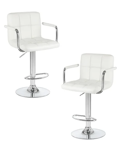 Стул барный набор 2 шт. SET-2 5011-LM KRUGER ARM, цвет сиденья белый, цвет основания хром Dobrin, /экокожа, ножки/металл/хром, размеры - 920*1130***515*490